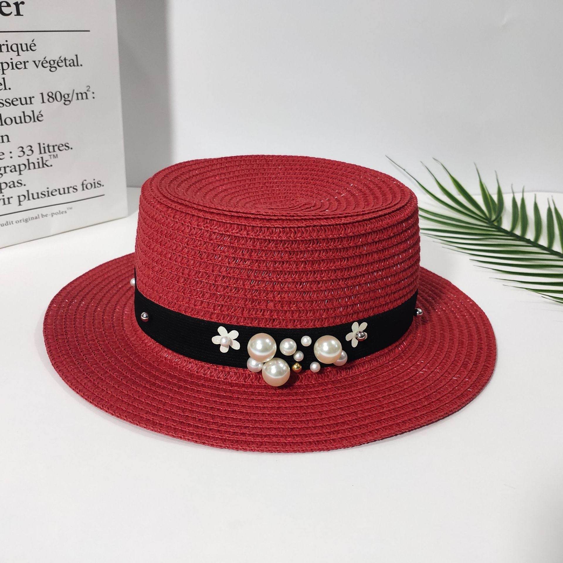 Parent-child Sun Hat Cute Children Sun Hats Pearl Bow Hand Made Women Straw - Mubimart