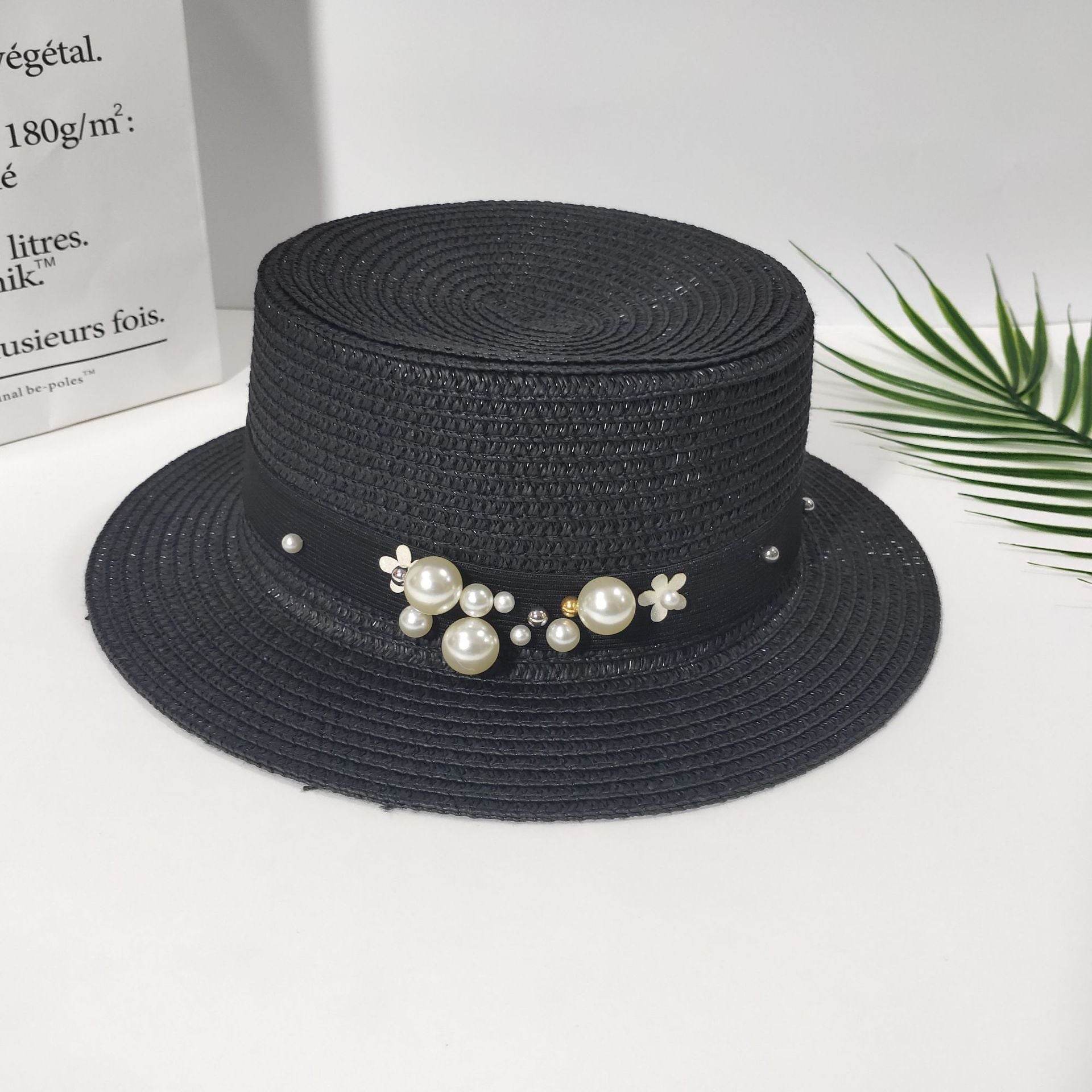 Parent-child Sun Hat Cute Children Sun Hats Pearl Bow Hand Made Women Straw - Mubimart