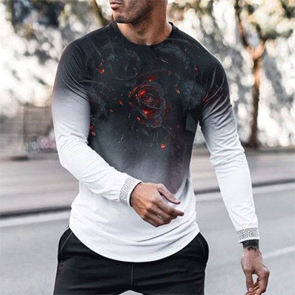 Elastic Mens T-Shirt V-Neck Long Sleeve Men T Shirt - Mubimart