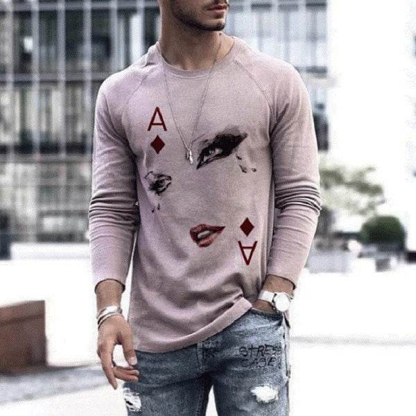 Elastic Mens T-Shirt V-Neck Long Sleeve Men T Shirt - Mubimart