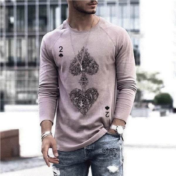 Elastic Mens T-Shirt V-Neck Long Sleeve Men T Shirt - Mubimart