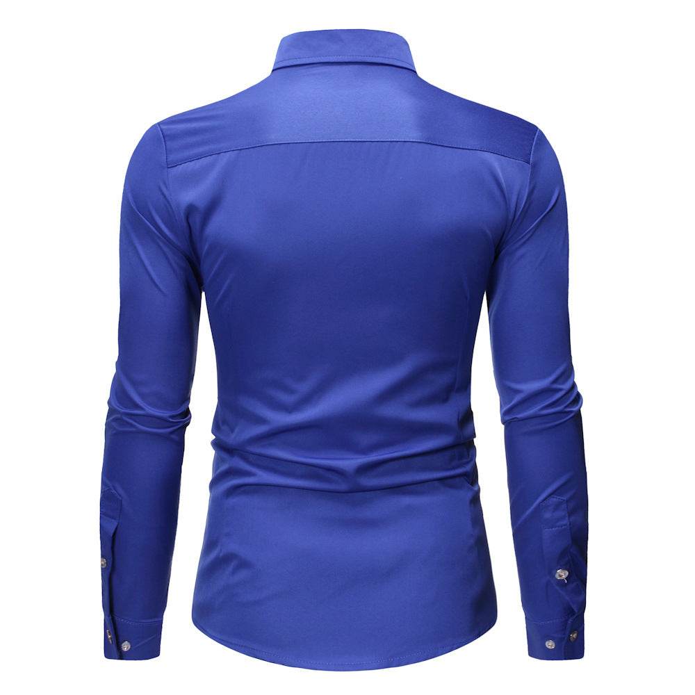 Royal Blue Wedding Tuxedo Shirt Men Brand Fashion Slim Fit Long Sleeve Mens Dress Shirts Business Casual Chemise Homme - Mubimart