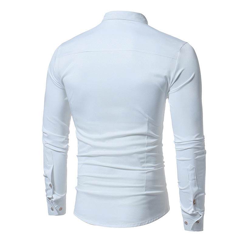 Royal Blue Wedding Tuxedo Shirt Men Brand Fashion Slim Fit Long Sleeve Mens Dress Shirts Business Casual Chemise Homme - Mubimart