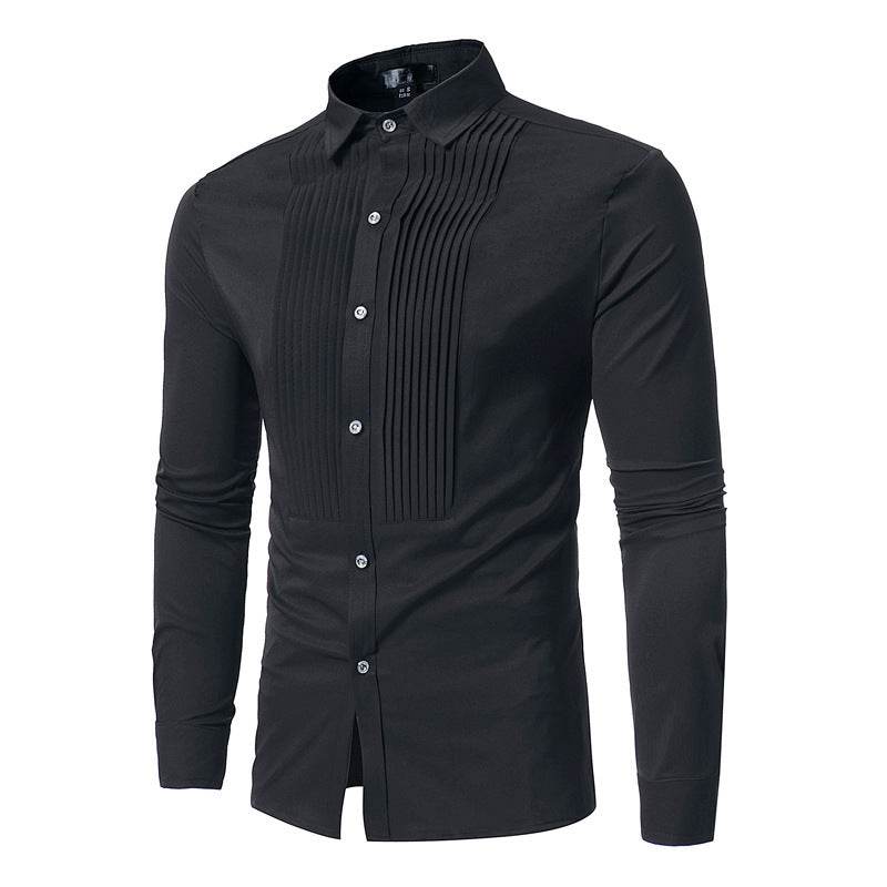 Royal Blue Wedding Tuxedo Shirt Men Brand Fashion Slim Fit Long Sleeve Mens Dress Shirts Business Casual Chemise Homme - Mubimart