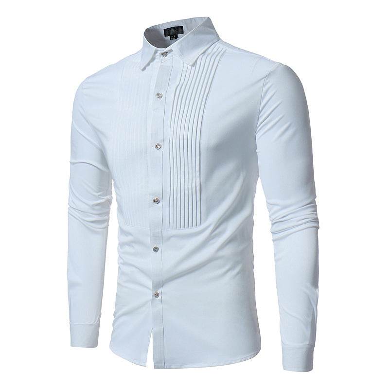 Royal Blue Wedding Tuxedo Shirt Men Brand Fashion Slim Fit Long Sleeve Mens Dress Shirts Business Casual Chemise Homme - Mubimart