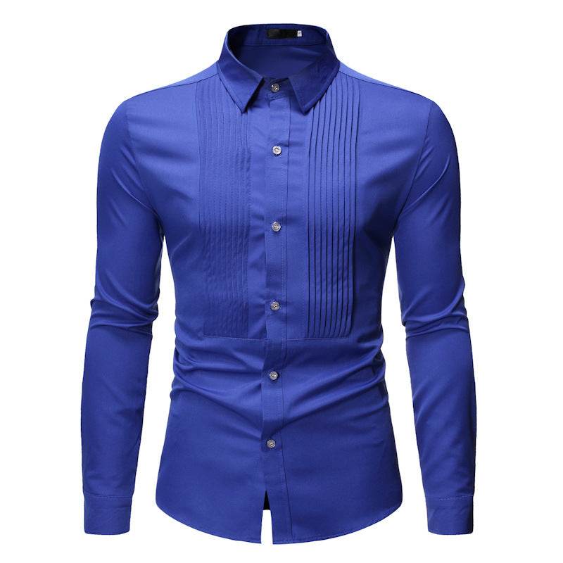 Royal Blue Wedding Tuxedo Shirt Men Brand Fashion Slim Fit Long Sleeve Mens Dress Shirts Business Casual Chemise Homme - Mubimart