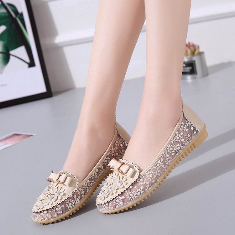 Mesh Lace Hollow Bow Work Shoes - Mubimart