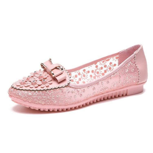 Mesh Lace Hollow Bow Work Shoes - Mubimart