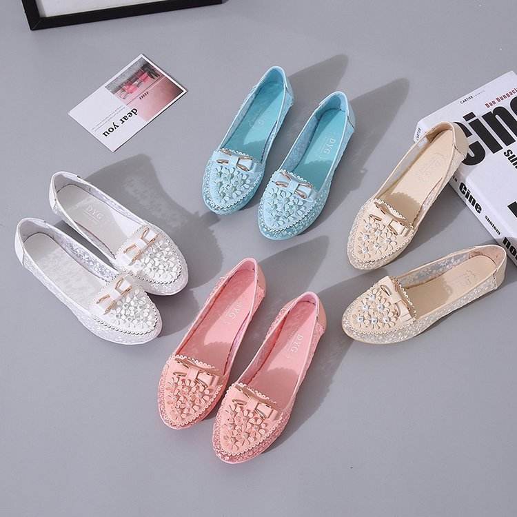 Mesh Lace Hollow Bow Work Shoes - Mubimart