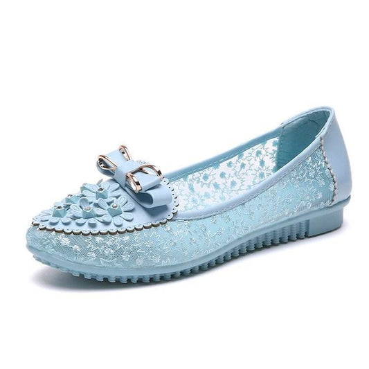 Mesh Lace Hollow Bow Work Shoes - Mubimart