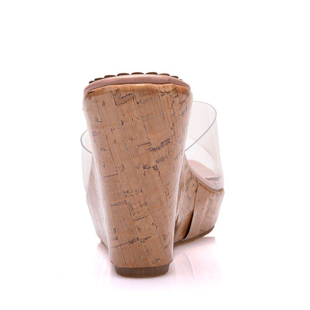Transparent Nude Color Fish Mouth Sandals Round Toe Wedge Sandals Wedge Slippers - Mubimart