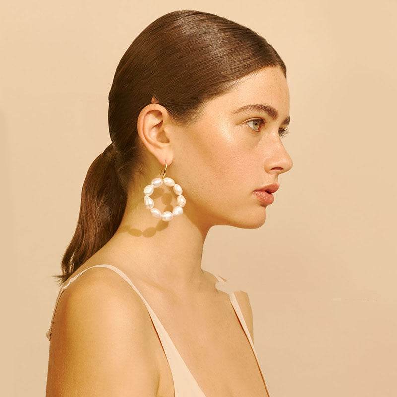 Qingdao Jewelry Wholesale Freshwater Baroque Pearl Hoop Earrings Women European and American Fashion Temperament New - Mubimart