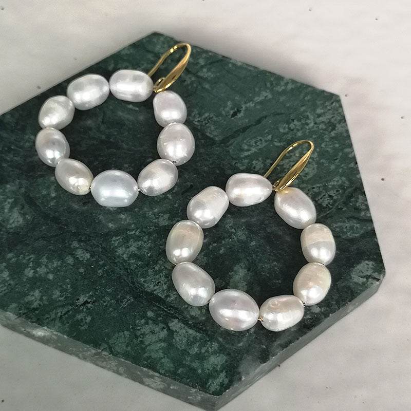 Qingdao Jewelry Wholesale Freshwater Baroque Pearl Hoop Earrings Women European and American Fashion Temperament New - Mubimart