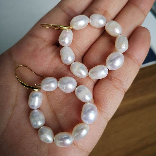 Qingdao Jewelry Wholesale Freshwater Baroque Pearl Hoop Earrings Women European and American Fashion Temperament New - Mubimart
