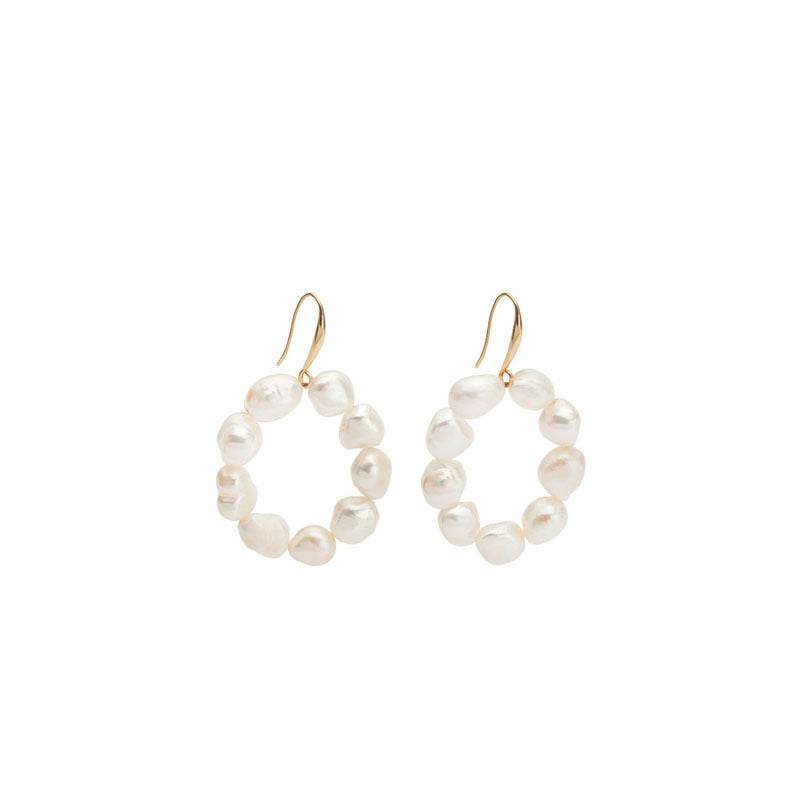Qingdao Jewelry Wholesale Freshwater Baroque Pearl Hoop Earrings Women European and American Fashion Temperament New - Mubimart