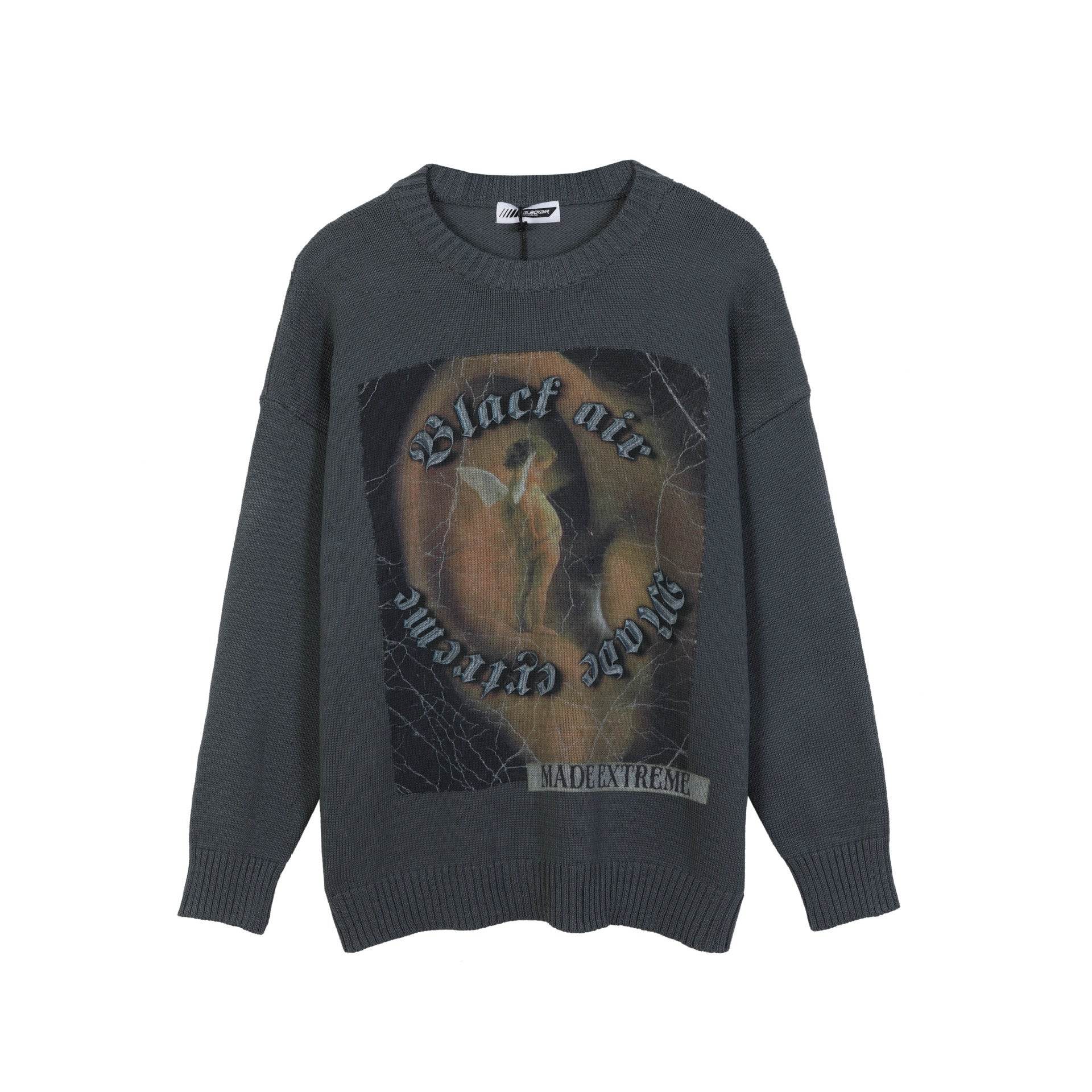 High Street Retro Printed Sweater Men's Trendy Brand Design Sense Loose Knitted Top - Mubimart