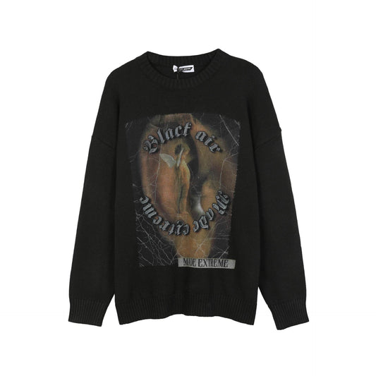 High Street Retro Printed Sweater Men's Trendy Brand Design Sense Loose Knitted Top - Mubimart