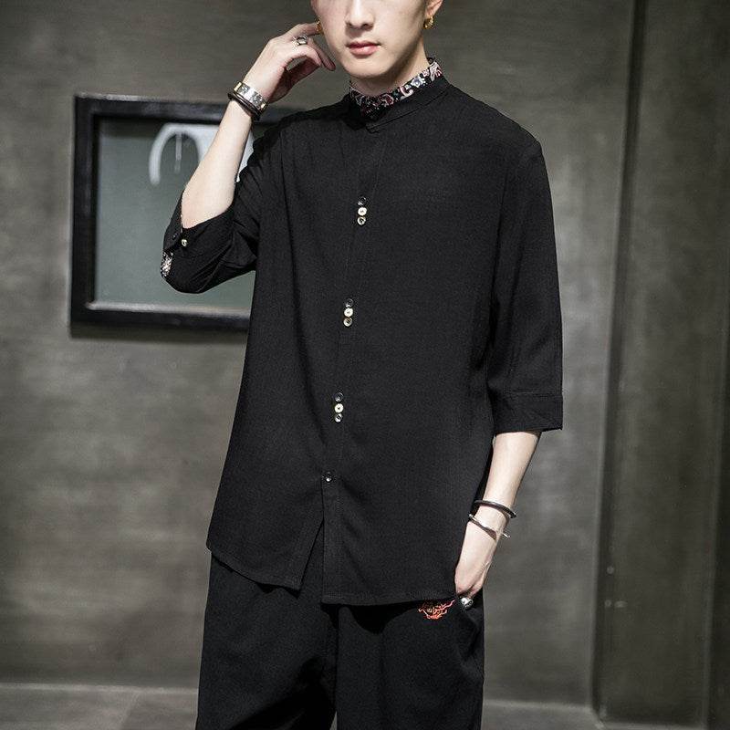Hanfu linen shirt men - Mubimart