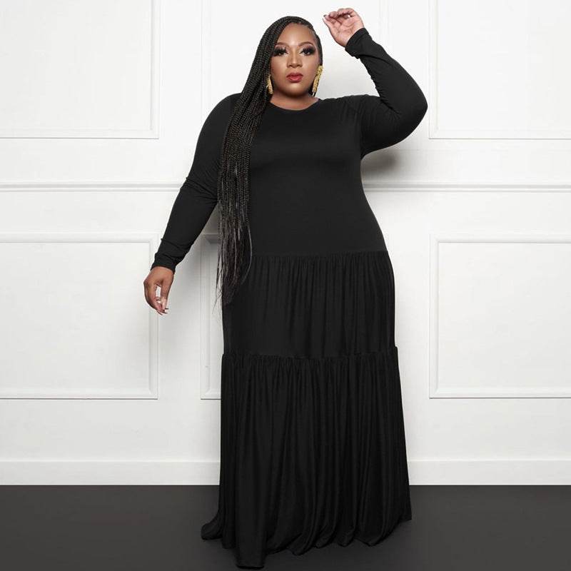 Stitching Loose Long Dresses Plus Size Fat Women'S Dress - Mubimart