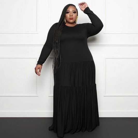 Stitching Loose Long Dresses Plus Size Fat Women'S Dress - Mubimart