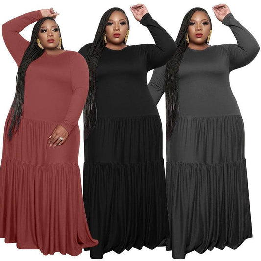 Stitching Loose Long Dresses Plus Size Fat Women'S Dress - Mubimart