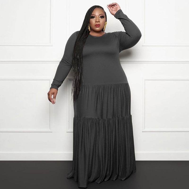 Stitching Loose Long Dresses Plus Size Fat Women'S Dress - Mubimart