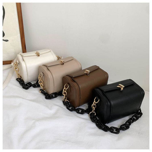 Luxury Chain Women Handbag Solid color Square Tote bag High quality PU Leather Women's Designer Handbag Vintage Shoulder Bag - Mubimart