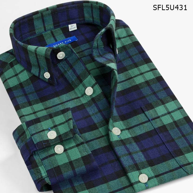 High-Quality Shirt Men'S Long-Sleeved Slim Cotton Business Casual Flannel Brushed Plaid Shirt - Mubimart