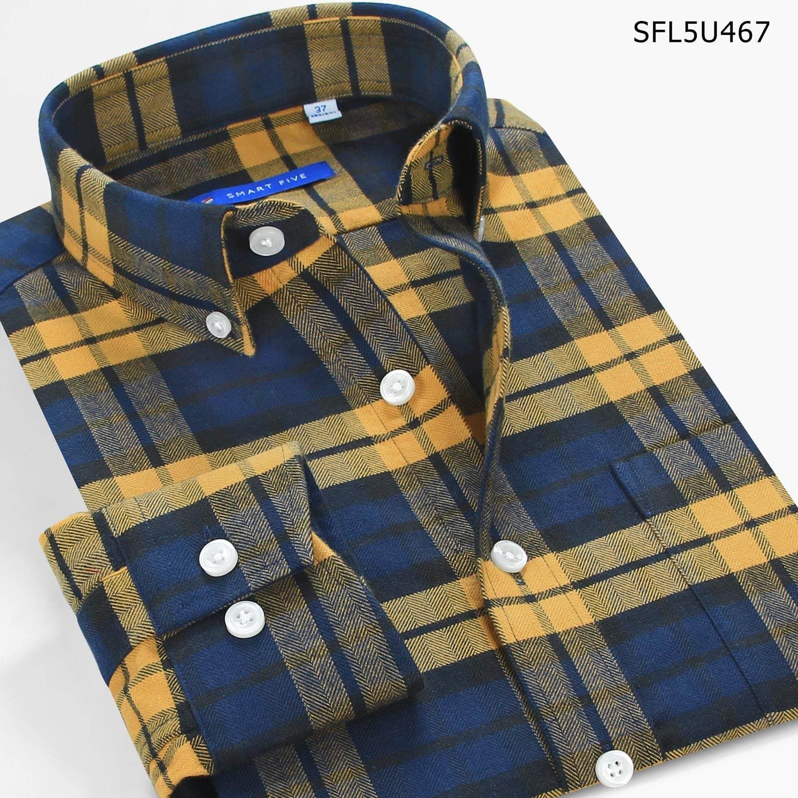 High-Quality Shirt Men'S Long-Sleeved Slim Cotton Business Casual Flannel Brushed Plaid Shirt - Mubimart