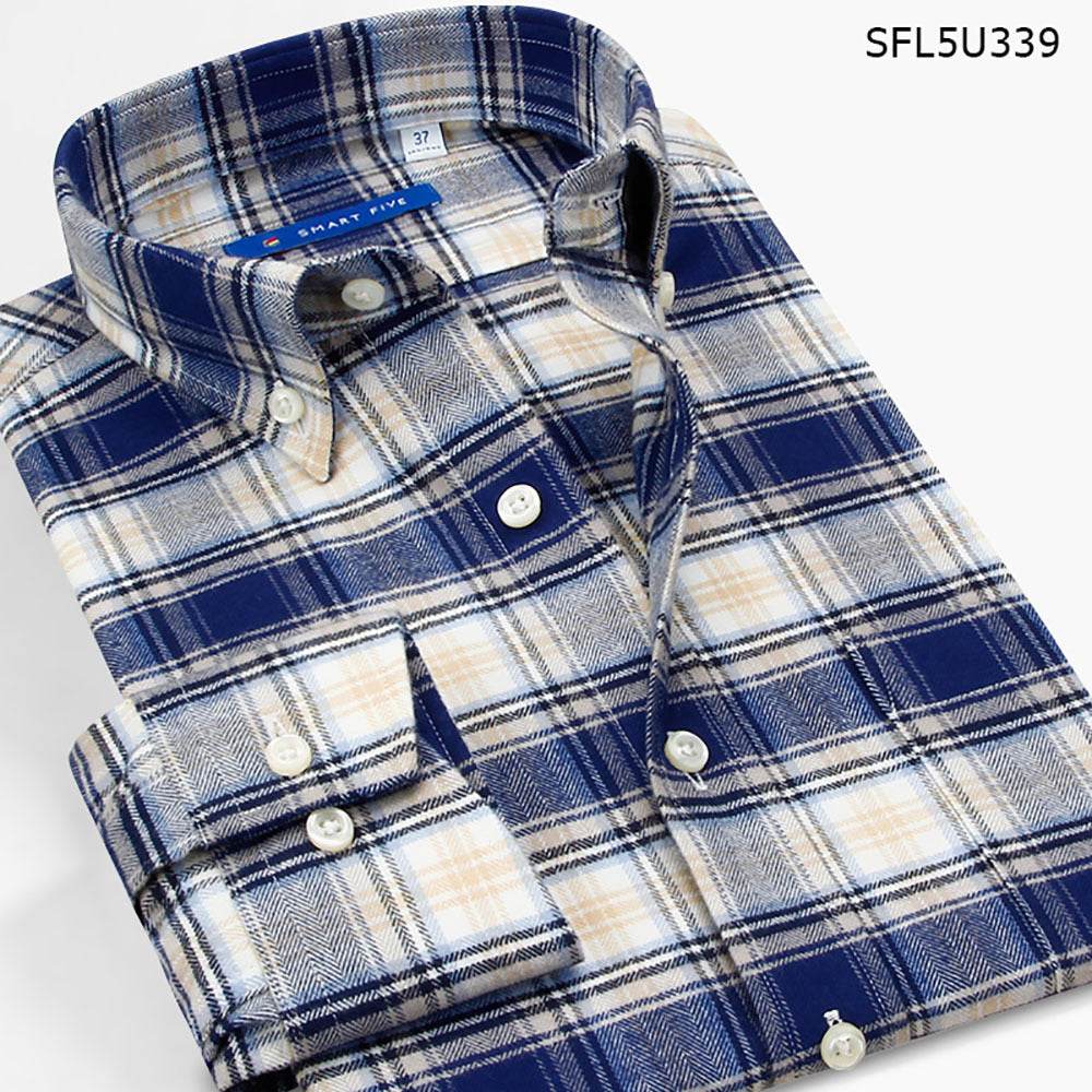 High-Quality Shirt Men'S Long-Sleeved Slim Cotton Business Casual Flannel Brushed Plaid Shirt - Mubimart