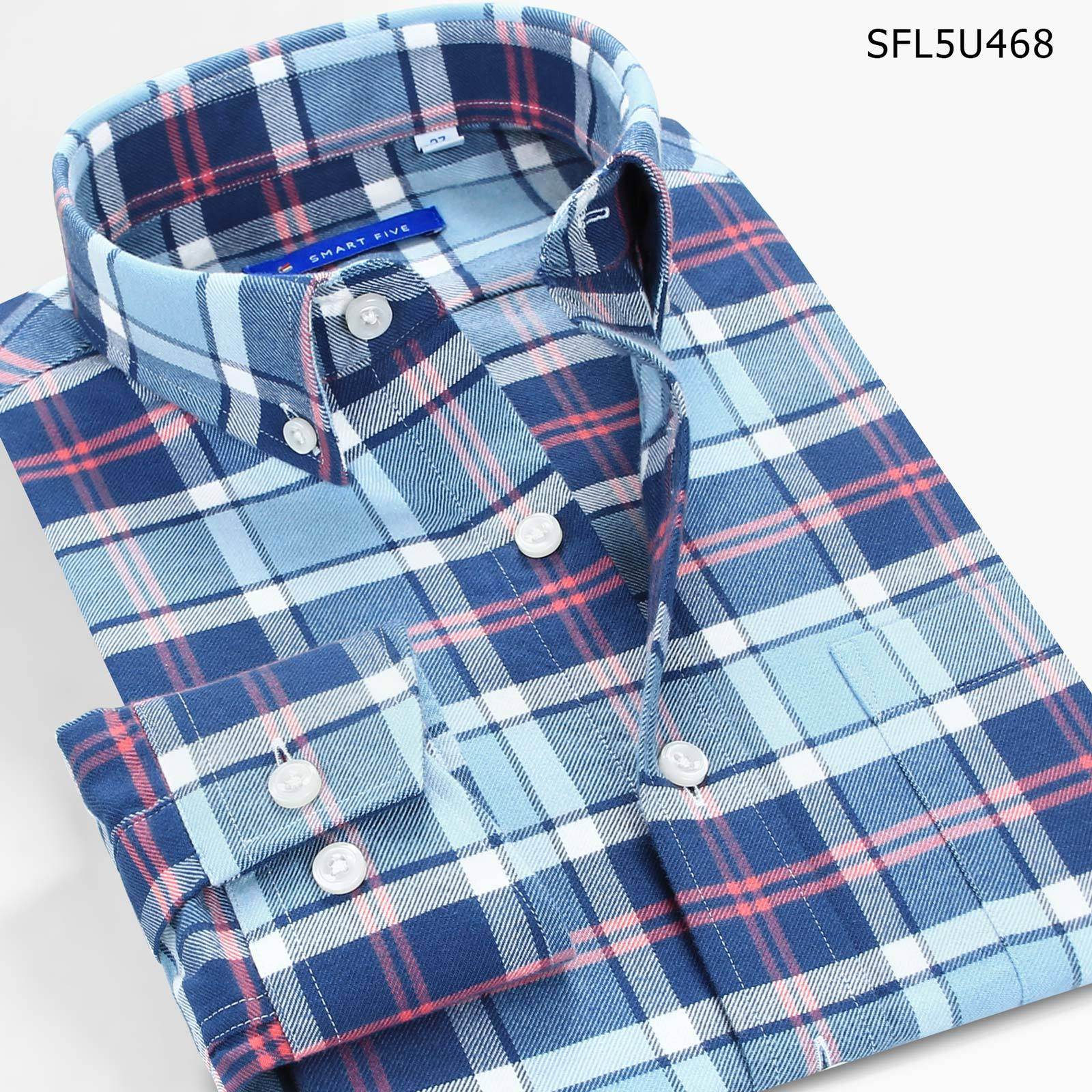 High-Quality Shirt Men'S Long-Sleeved Slim Cotton Business Casual Flannel Brushed Plaid Shirt - Mubimart