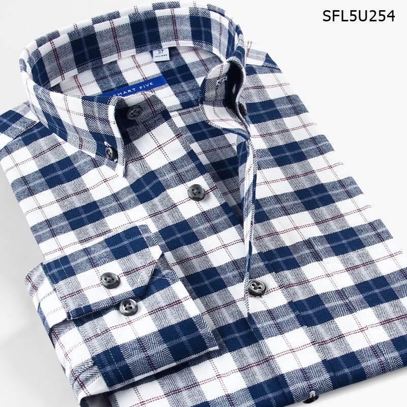 High-Quality Shirt Men'S Long-Sleeved Slim Cotton Business Casual Flannel Brushed Plaid Shirt - Mubimart