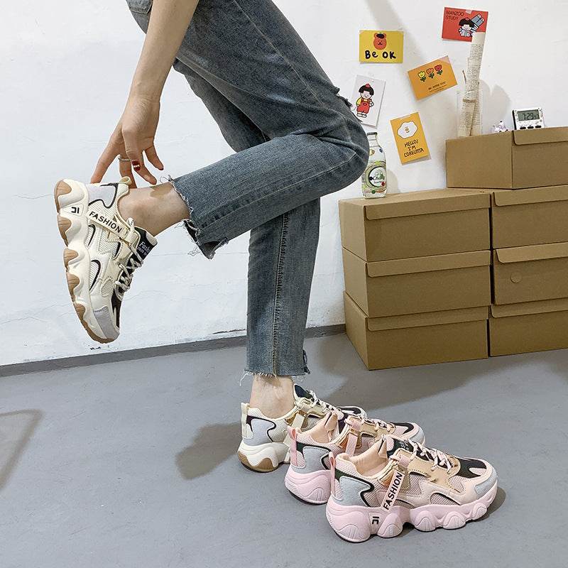 Women'S Shoes New Casual Sports Shoes Casual Thick-Soled Old Shoes Women Net Yarn - Mubimart