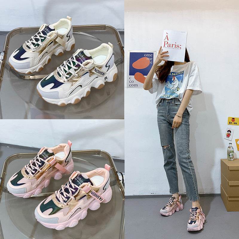 Women'S Shoes New Casual Sports Shoes Casual Thick-Soled Old Shoes Women Net Yarn - Mubimart