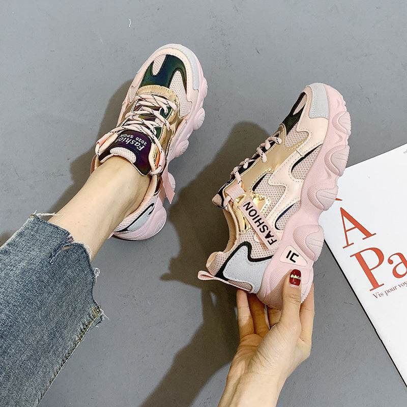Women'S Shoes New Casual Sports Shoes Casual Thick-Soled Old Shoes Women Net Yarn - Mubimart