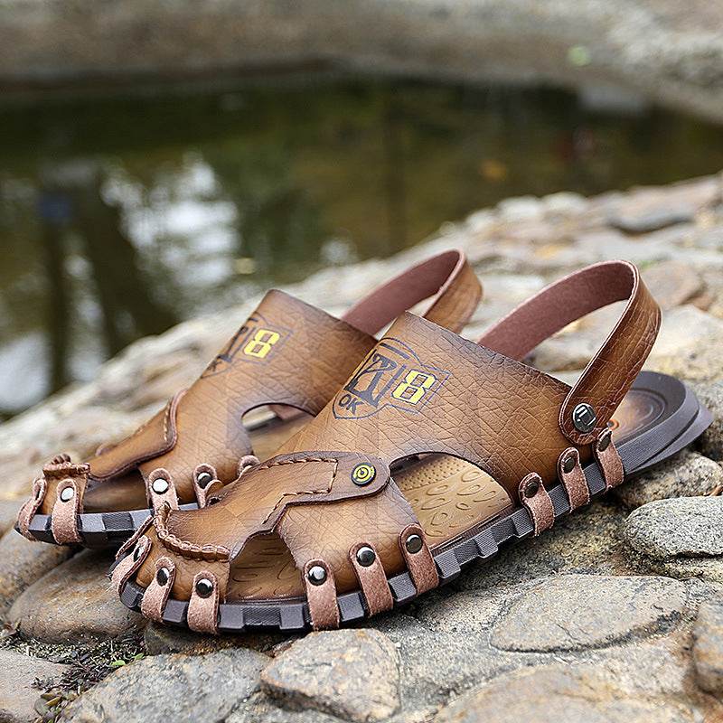 Baotou Sandals Men Casual Leather Sandals Men - Mubimart