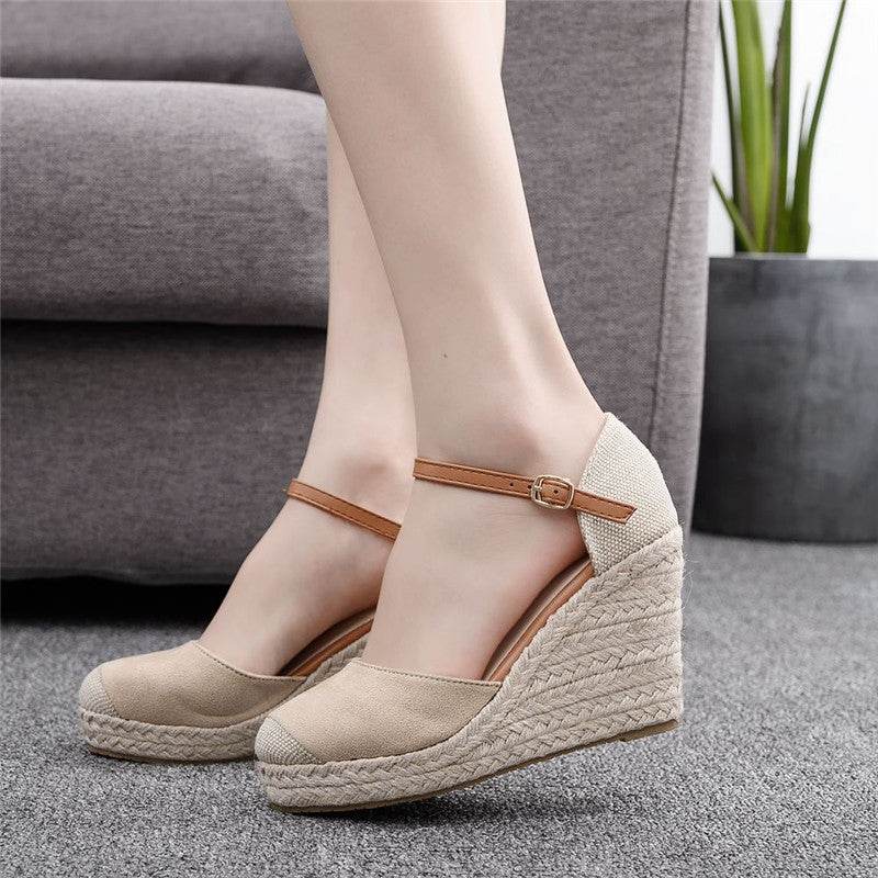 Fashion Mary Jane Wedge Sandals Round Toe Platform Wedge Sandals - Mubimart