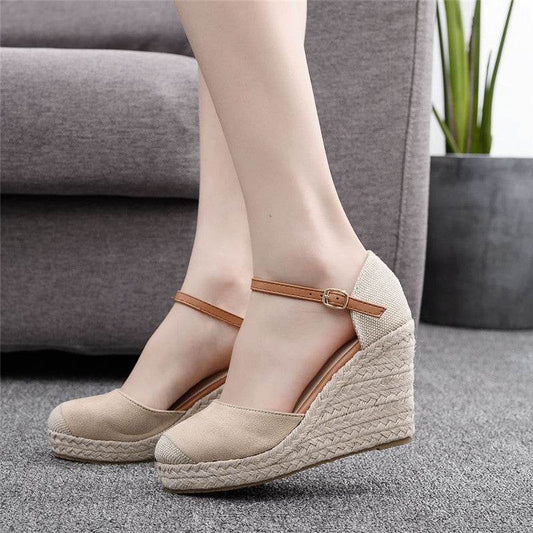 Fashion Mary Jane Wedge Sandals Round Toe Platform Wedge Sandals - Mubimart
