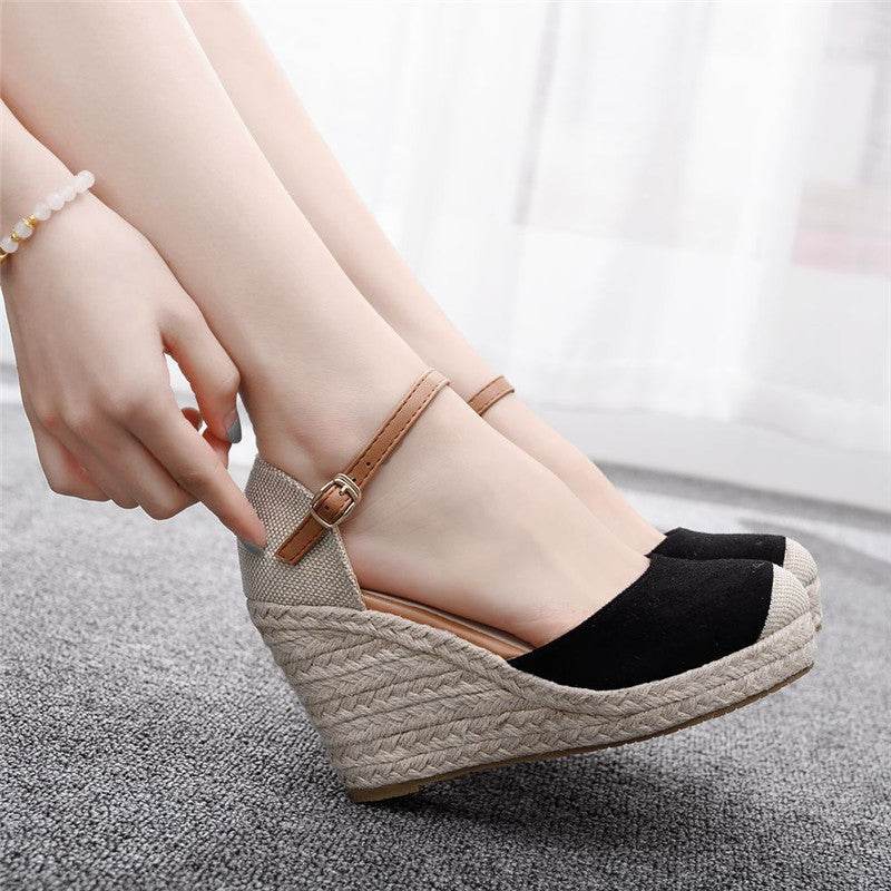 Fashion Mary Jane Wedge Sandals Round Toe Platform Wedge Sandals - Mubimart