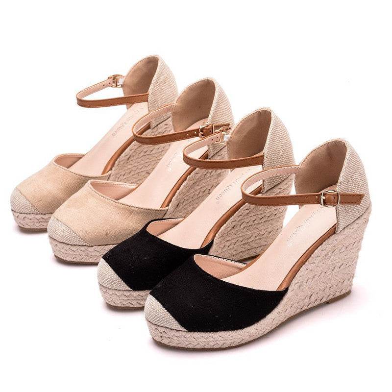Fashion Mary Jane Wedge Sandals Round Toe Platform Wedge Sandals - Mubimart