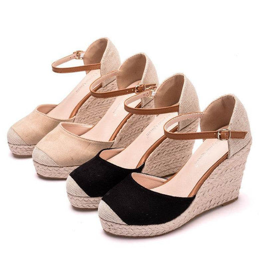 Fashion Mary Jane Wedge Sandals Round Toe Platform Wedge Sandals - Mubimart