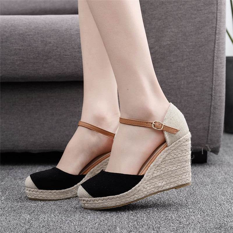 Fashion Mary Jane Wedge Sandals Round Toe Platform Wedge Sandals - Mubimart