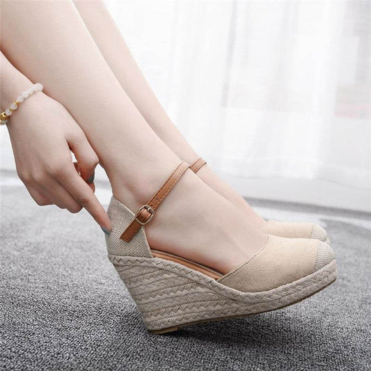 Fashion Mary Jane Wedge Sandals Round Toe Platform Wedge Sandals - Mubimart