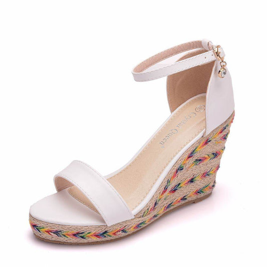 Straw Bohemian Platform Wedge Sandals - Mubimart