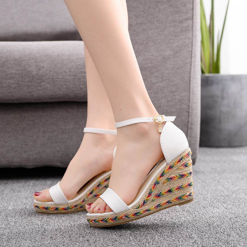 Straw Bohemian Platform Wedge Sandals - Mubimart
