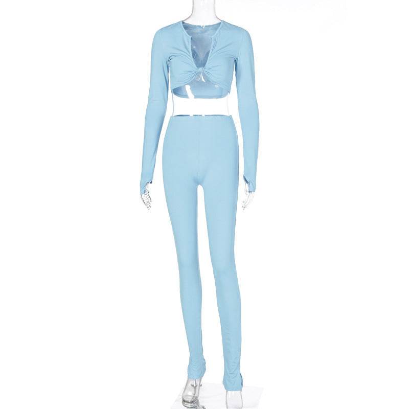 FQLWL Casual Summer 2 Two Piece Set Women Pink Outfit Long Sleeve Crop Top Leggings Women Joggers Matching Sets Ladies Tracksuit - Mubimart