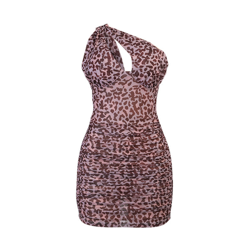 Mesh Leopard Print BreastedSexy Buttocks Corset Dress - Mubimart - Corset dress 