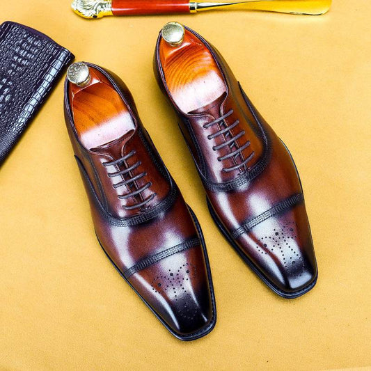 Men'S Single Shoes Three-Joint Leather Shoes Leather Carved Oxford Shoes - Mubimart