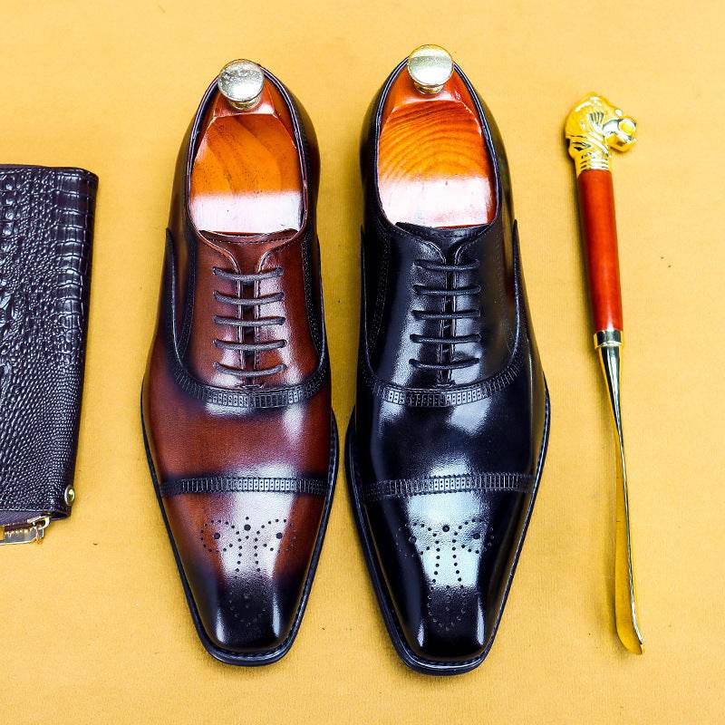 Men'S Single Shoes Three-Joint Leather Shoes Leather Carved Oxford Shoes - Mubimart