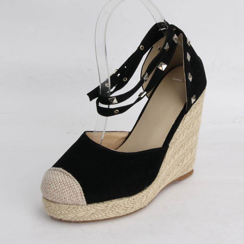 Womens Pumps Shoes Espadrilles Wedges Platform Ankle Buckle Rivet - Mubimart